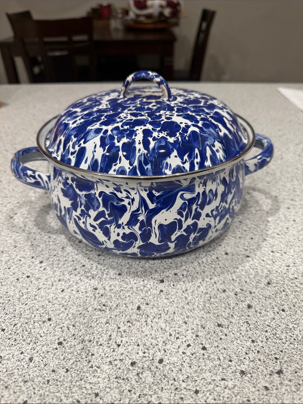 Blue and White Speckle Enamel Dutch Oven - Unbranded